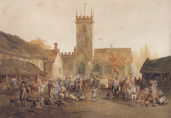William Henry Pyne The Pig Market,Bedford with a View of St Mary's Church (mk47) Norge oil painting art